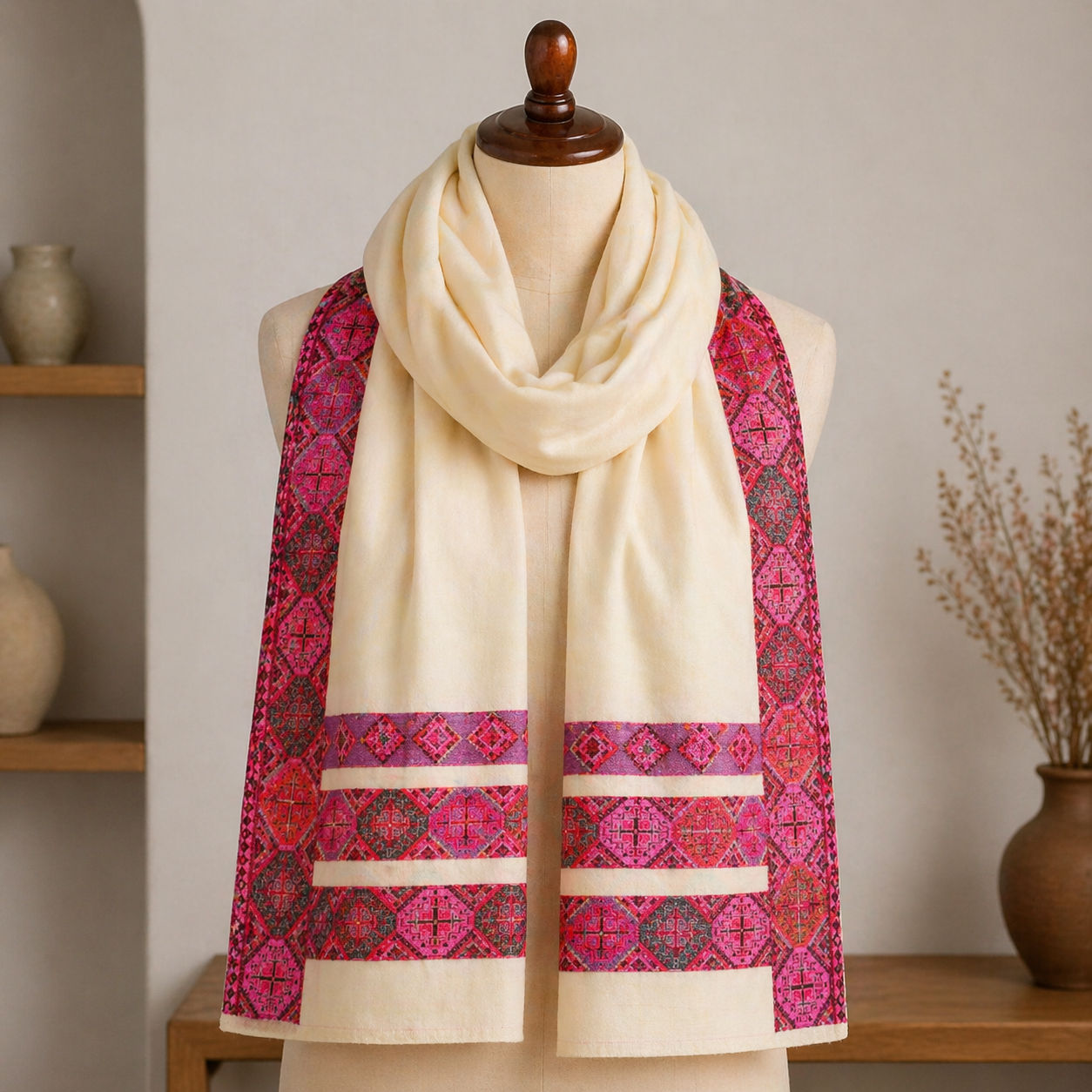 Bold Red Aztec Border Shawl